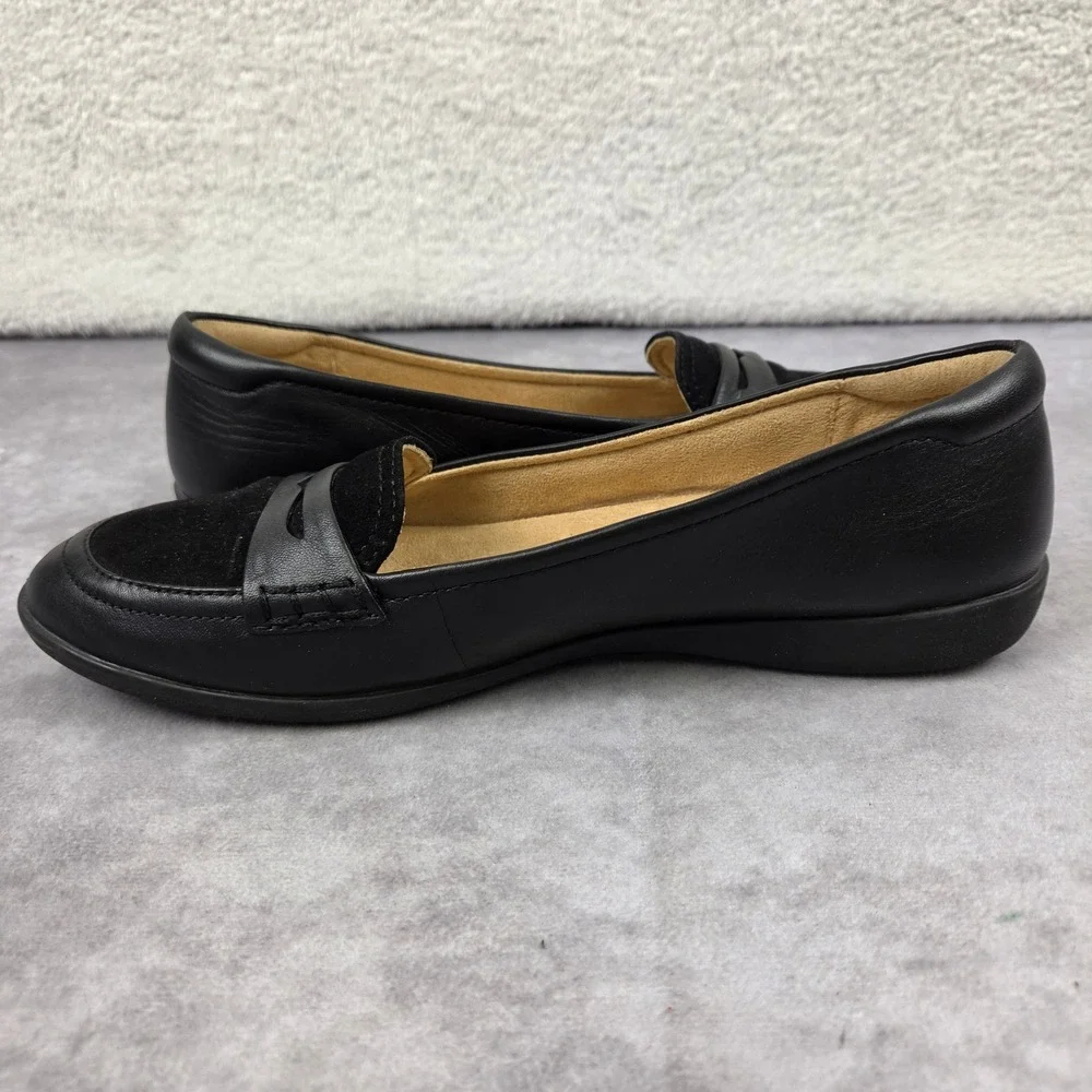 Naturalizer Womens Black Leather Suede Penny Loafers Flats 9M S1811